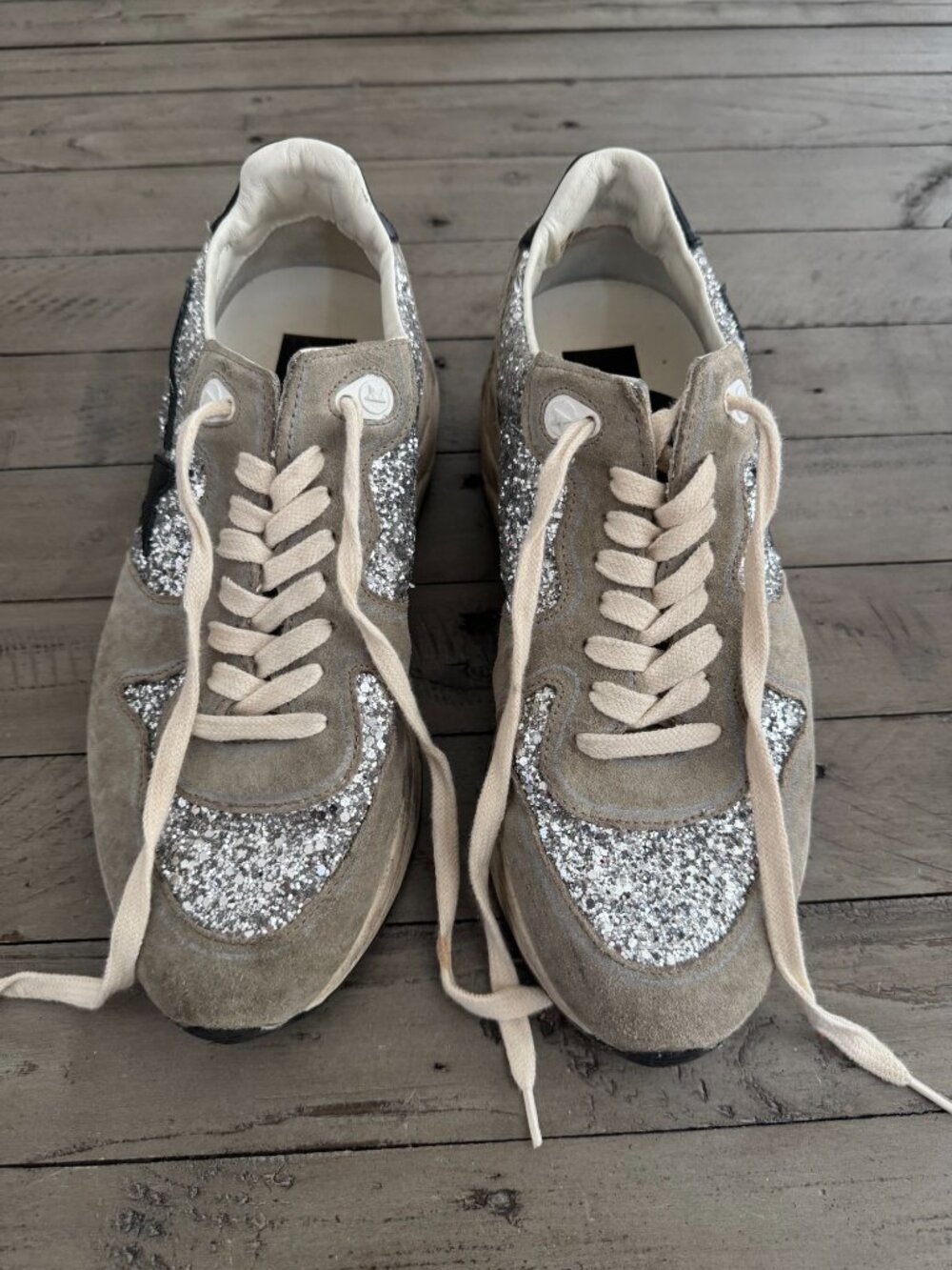 Golden Goose Running Sole Sneaker in Silver Glitter and Dove Gray Suede 39 - Picture 4 of 11